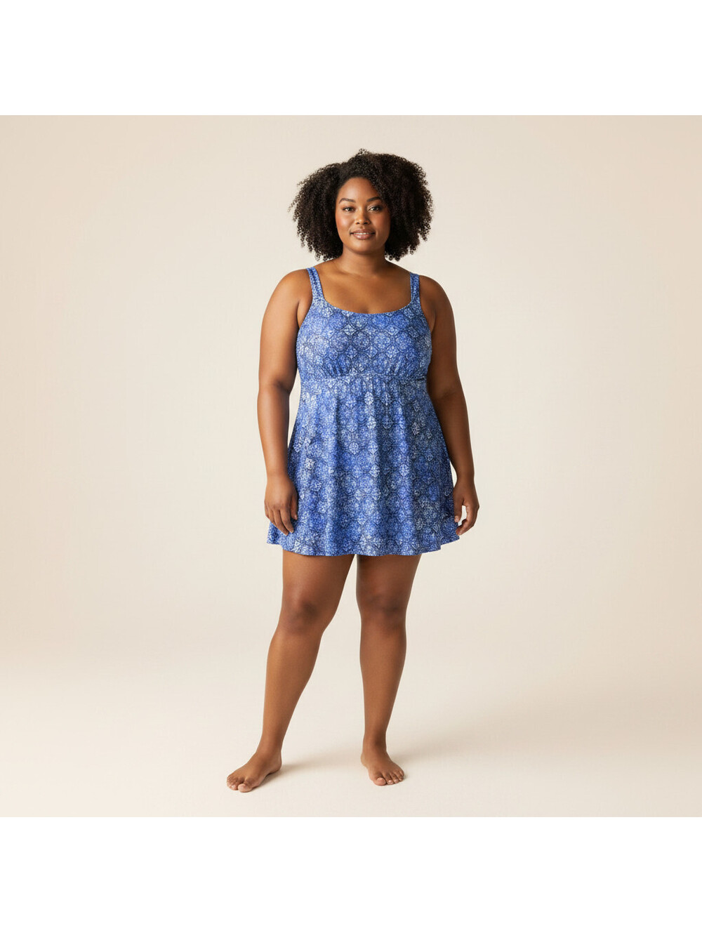 Suit Yourself Swimdress Women 22W Plus Blue Geometric Push Up One Piece Beach